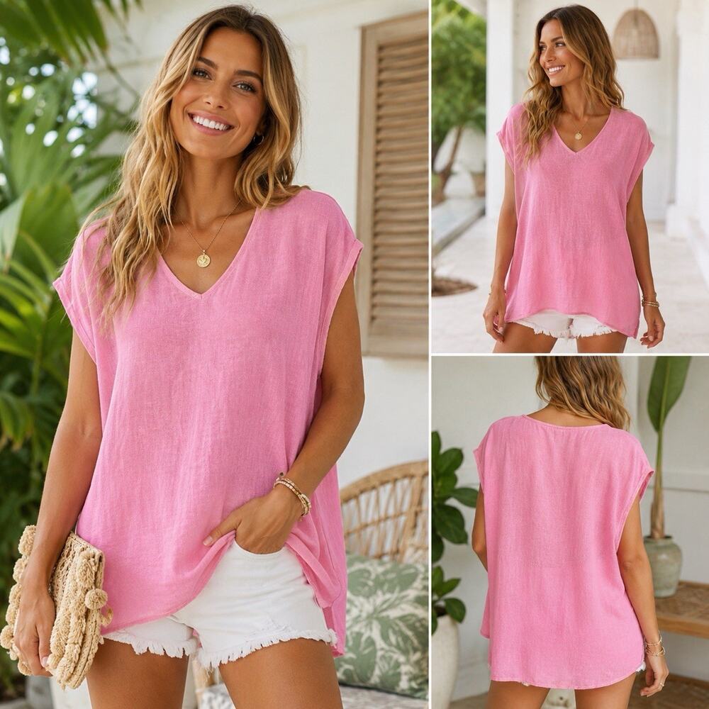 Lilly Pulitzer Pink Lightweight Sweater S/M Linen Dolman Batwing Knit Oversized